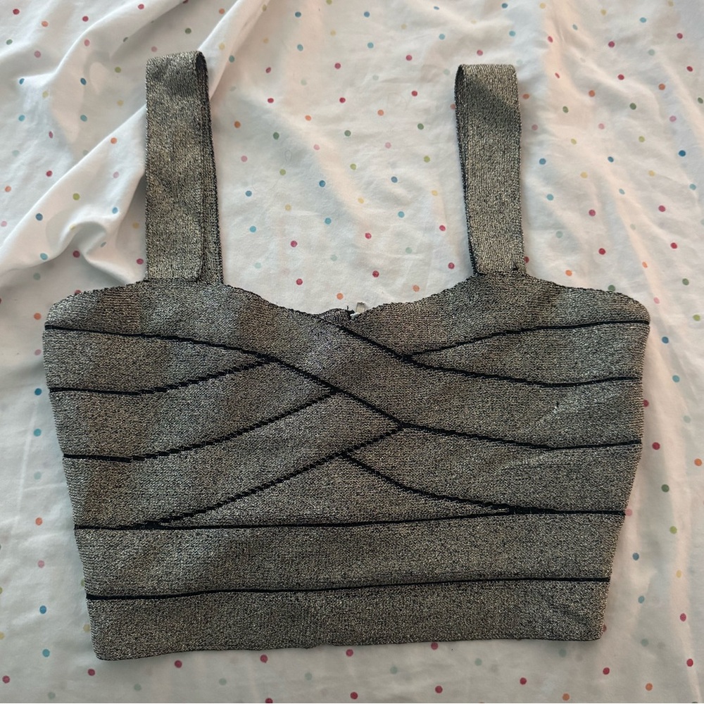 Guess Metallic Gray Crop Top